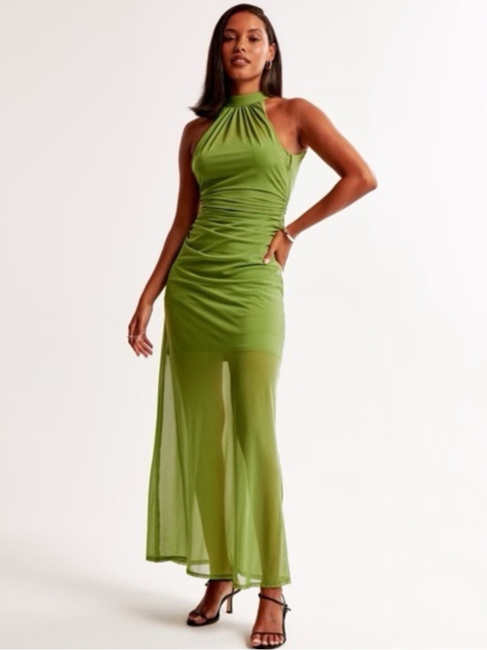 Abercrombie & Fitch Green Halter Mesh Maxi Dress